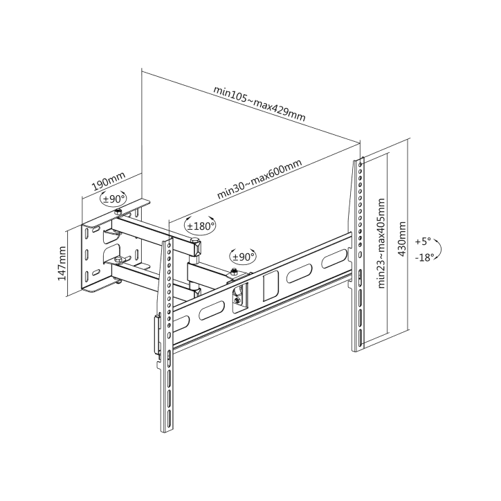 Uchwyt naścienny uniwersalny do LED TV (37-70") regulacja w pionie i poziomie