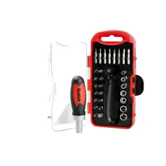 Zestaw wkrętak z grzechotką, końcówki, nasadki, 31 szt.