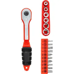 Zestaw końcówek wkrętakowych z grzechotką dwustronną 17 szt.