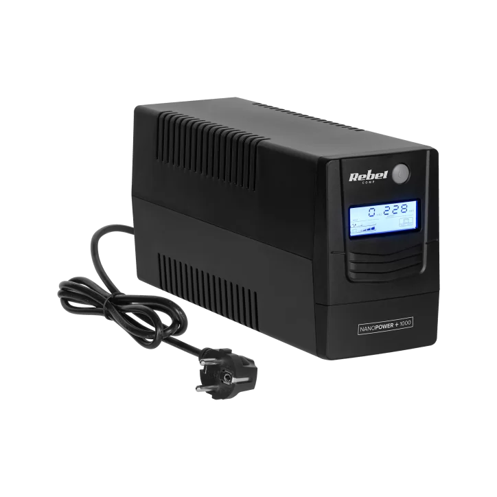 Zasilacz awaryjny komputerowy UPS REBEL model Nanopower Plus 1000 ( offline, 1000VA / 600W , 230 V , 50Hz , LCD , USB , RJ45 )