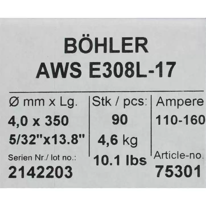 Bohler MMA elektroda spawalnicza chromowo-niklowa 308L 4.0x350/4.6paczka/18.4karton (cena za 1 paczkę)