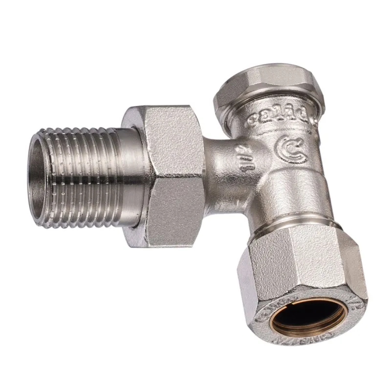 Zawór grzejnikowy do rur CU 15mm, powrotny, kątowy 1/2"