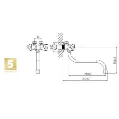 Bateria do podgrzewacza wylewka L-21cm z napowietrzaczem, przyłącze 1/2 cala, rurka DN10mm, typ B3 Duro