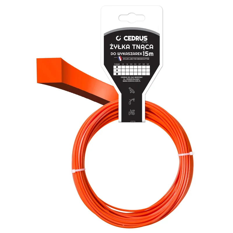 Żyłka tnąca 2.4/15m k kwadrat pomarańcz
