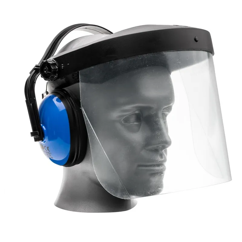 Osłona twarzy z pleksi + ochronniki słuchu Osłona twarzy z pleksi + ochronniki słuchu