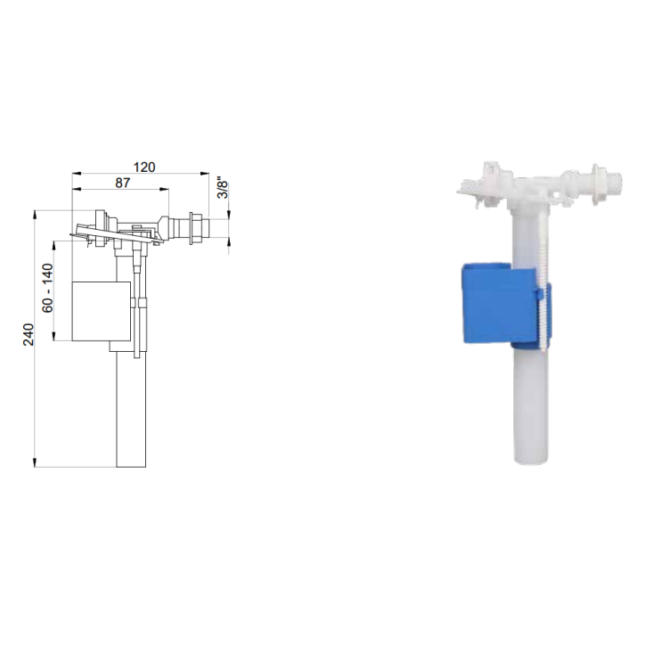 Zawór napełniający boczny z gwintem z tworzywa 3/8’’ Zawór napełniający boczny z gwintem z tworzywa 3/8’’