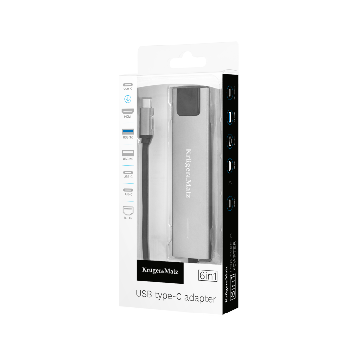 Adapter (HUB) USB typu C na HDMI/2x USB3.0/2x USB typu C/RJ45