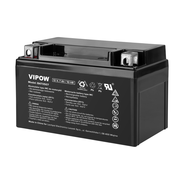 Akumulator VIPOW typu MC do motocykli 12V 7Ah Akumulator VIPOW typu MC do motocykli 12V 7Ah
