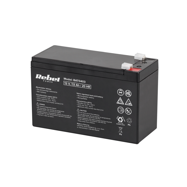 Akumulator żelowy Rebel 12V 7,5Ah Akumulator żelowy Rebel 12V 7,5Ah