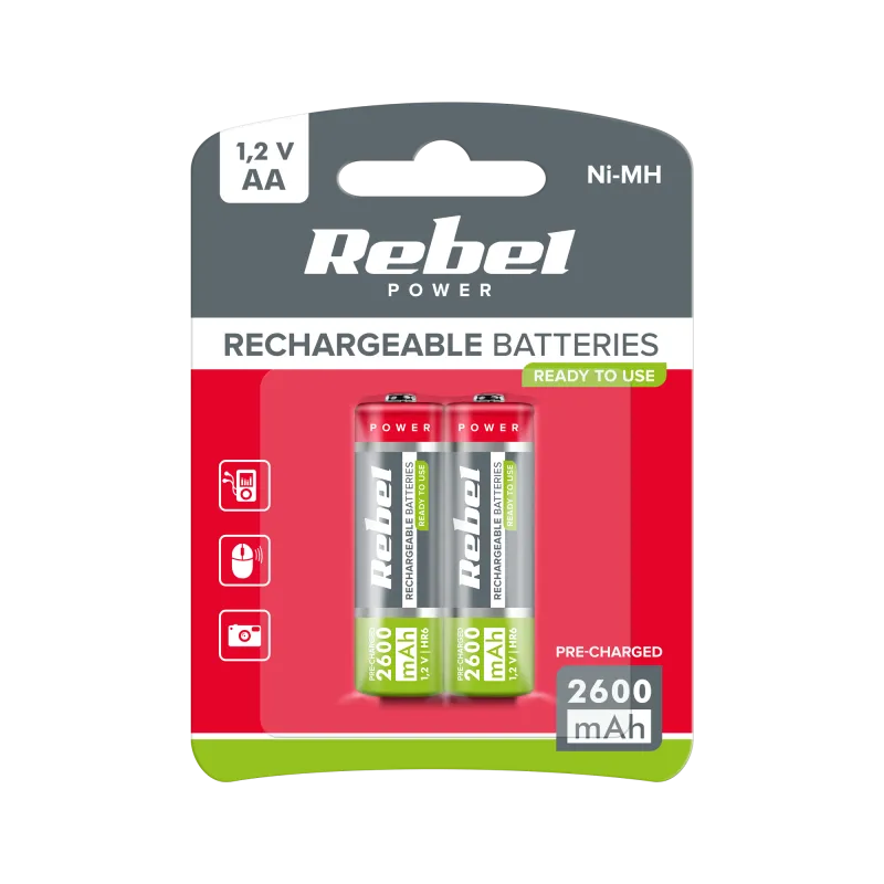 Akumulatorki REBEL HR6 2600 mAh Ni-MH 2szt/bl Akumulatorki REBEL HR6 2600 mAh Ni-MH 2szt/bl