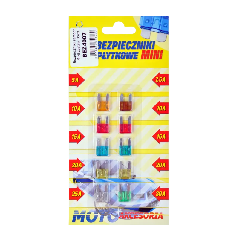 Bezpieczniki samochodowe MINI zestaw 10szt.