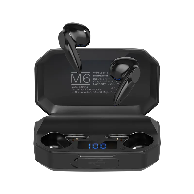 Bezprzewodowe słuchawki douszne z power bankiem Kruger&Matz M6 - kolor czarny