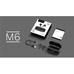 Bezprzewodowe słuchawki douszne z power bankiem Kruger&Matz M6 - kolor czarny