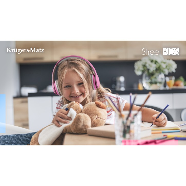 Bezprzewodowe słuchawki nauszne dla dzieci Kruger&Matz model Street Kids , kolor niebieski Bezprzewodowe słuchawki nauszne dla dzieci Kruger&Matz model Street Kids , kolor niebieski