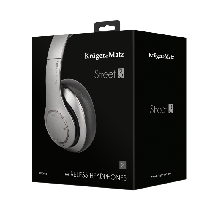 Bezprzewodowe słuchawki nauszne Kruger&Matz model Street 3 Wireless, kolor grafitowy Bezprzewodowe słuchawki nauszne Kruger&Matz model Street 3 Wireless, kolor grafitowy