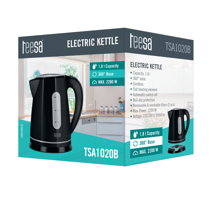 Czajnik elektryczny TEESA, 2200 W, czarny, 1,8L Czajnik elektryczny TEESA, 2200 W, czarny, 1,8L