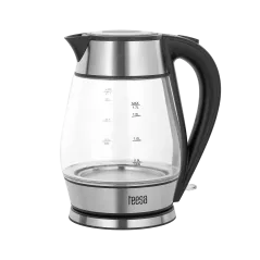 Czajnik elektryczny TEESA, szklany + inox, 2000 W, czarny, 1,7 L