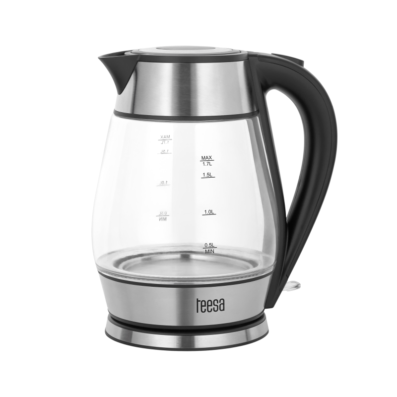 Czajnik elektryczny TEESA, szklany + inox, 2000 W, czarny, 1,7 L Czajnik elektryczny TEESA, szklany + inox, 2000 W, czarny, 1,7 L