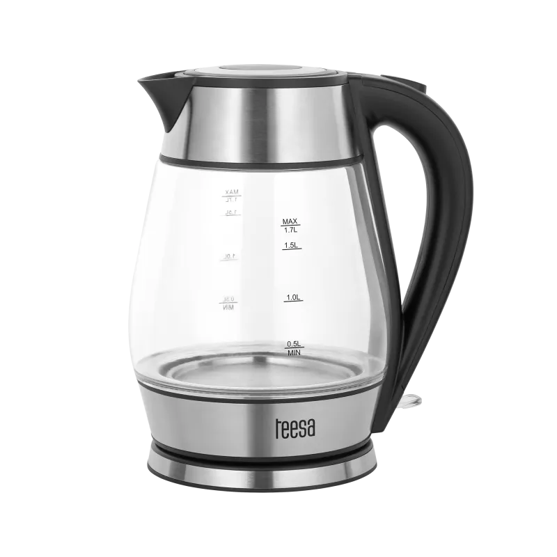 Czajnik elektryczny TEESA, szklany + inox, 2000 W, czarny, 1,7 L Czajnik elektryczny TEESA, szklany + inox, 2000 W, czarny, 1,7 L
