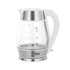 Czajnik elektryczny TEESA, szklany + inox, 2200 W, biały, 1,7 L
