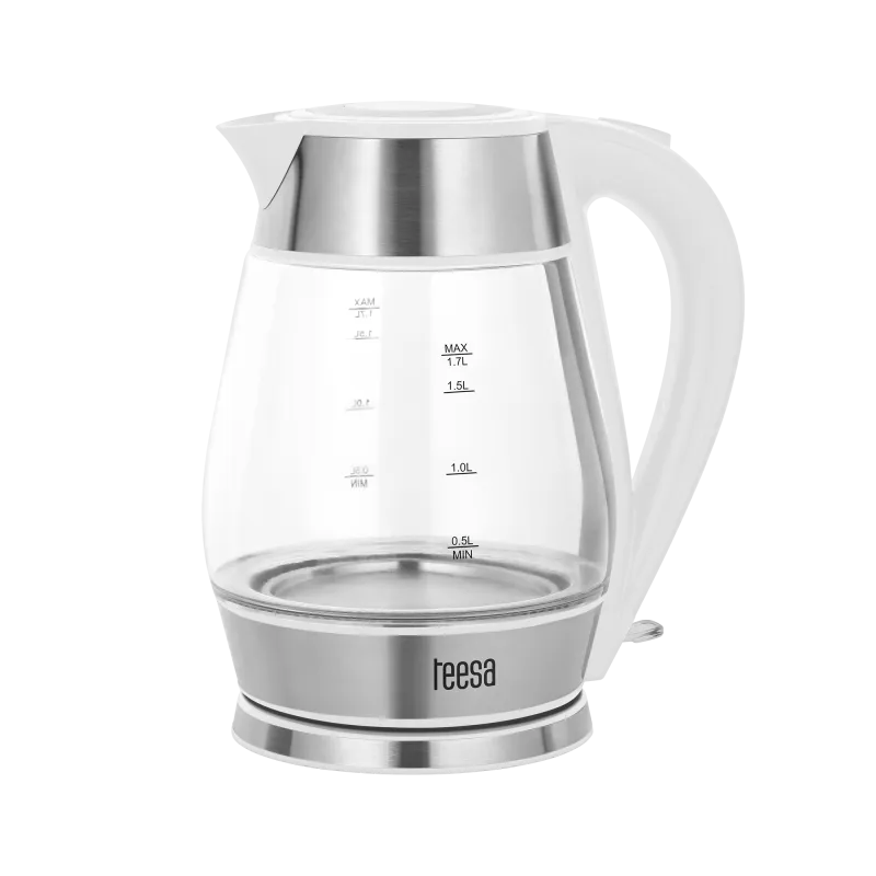 Czajnik elektryczny TEESA, szklany + inox, 2200 W, biały, 1,7 L Czajnik elektryczny TEESA, szklany + inox, 2200 W, biały, 1,7 L