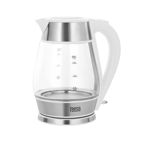 Czajnik elektryczny TEESA, szklany + inox, 2200 W, biały, 1,7 L