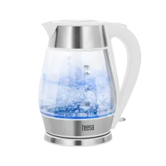 Czajnik elektryczny TEESA, szklany + inox, 2200 W, biały, 1,7 L