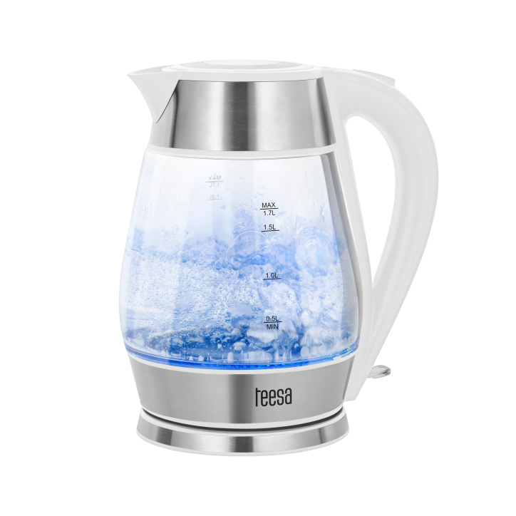 Czajnik elektryczny TEESA, szklany + inox, 2200 W, biały, 1,7 L Czajnik elektryczny TEESA, szklany + inox, 2200 W, biały, 1,7 L