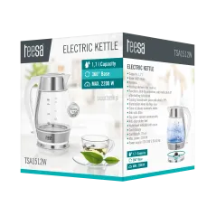 Czajnik elektryczny TEESA, szklany + inox, 2200 W, biały, 1,7 L