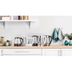 Czajnik elektryczny TEESA, szklany + inox, 2200 W, biały, 1,7 L