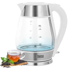 Czajnik elektryczny TEESA, szklany + inox, 2200 W, biały, 1,7 L