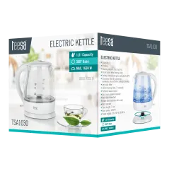 Czajnik elektryczny TEESA, szklany, 1650 W, biały, 1 L