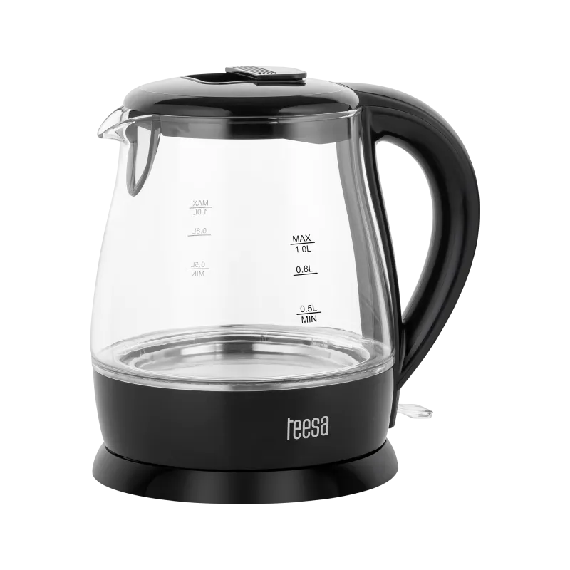 Czajnik elektryczny TEESA, szklany, 1650 W, czarny, 1 L