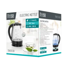 Czajnik elektryczny TEESA, szklany, 2200 W, czarny, 1,7 L