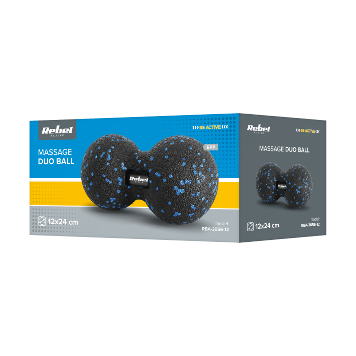 Duoball podwójna piłka do masażu 12cm, kolor czarno-niebieski, materiał EPP, REBEL ACTIVE Duoball podwójna piłka do masażu 12cm, kolor czarno-niebieski, materiał EPP, REBEL ACTIVE
