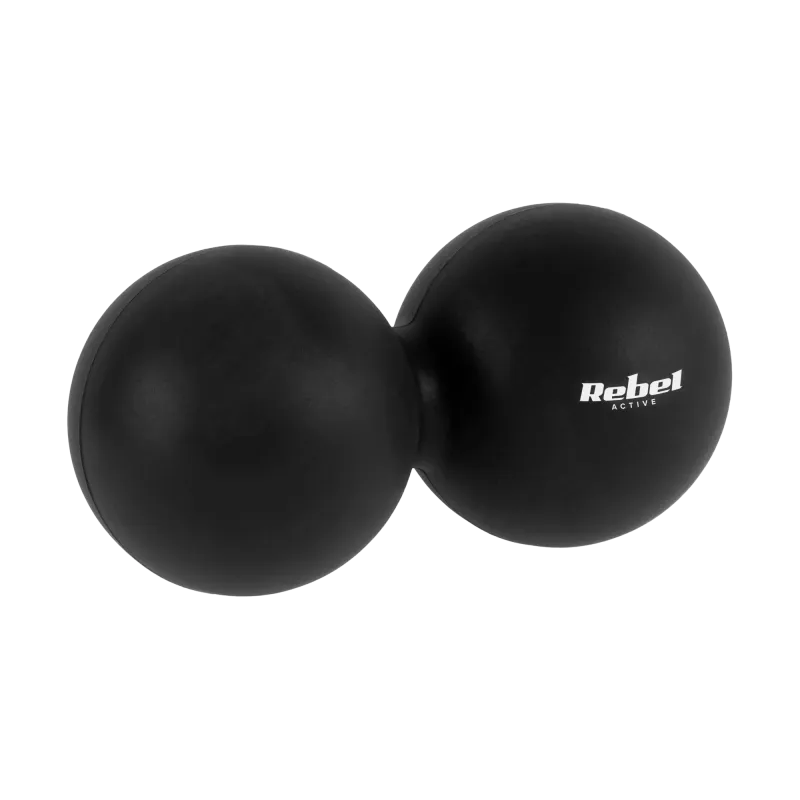 Duoball podwójna piłka do masażu 6.2cm, kolor czarny, materiał silikon, REBEL ACTIVE