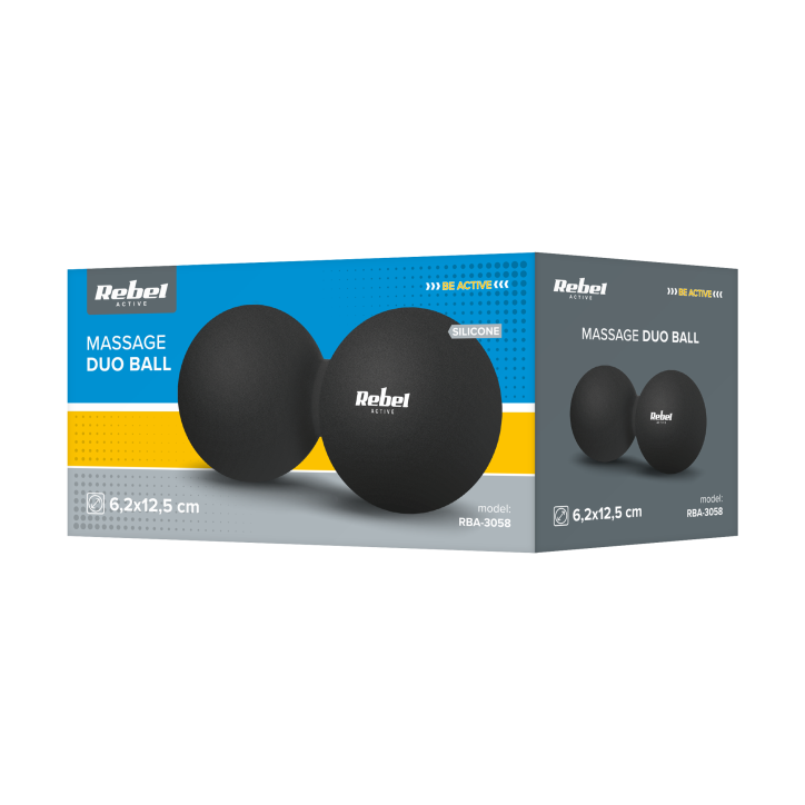 Duoball podwójna piłka do masażu 6.2cm, kolor czarny, materiał silikon, REBEL ACTIVE Duoball podwójna piłka do masażu 6.2cm, kolor czarny, materiał silikon, REBEL ACTIVE