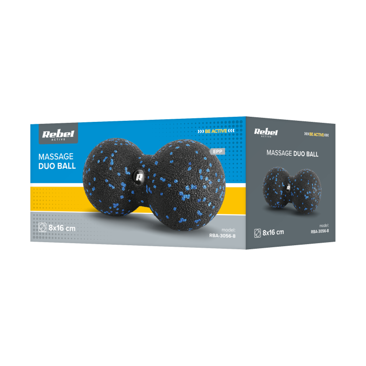 Duoball podwójna piłka do masażu 8cm, kolor czarno-niebieski, materiał EPP, REBEL ACTIVE Duoball podwójna piłka do masażu 8cm, kolor czarno-niebieski, materiał EPP, REBEL ACTIVE
