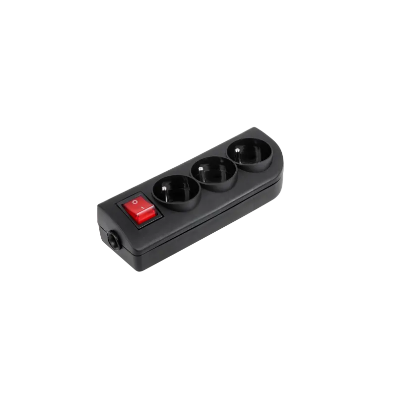 Gniazdo przedłużacza x 3 z uziemieniem i wyłącznikiem czarne GN-30W-2 Gniazdo przedłużacza x 3 z uziemieniem i wyłącznikiem czarne GN-30W-2