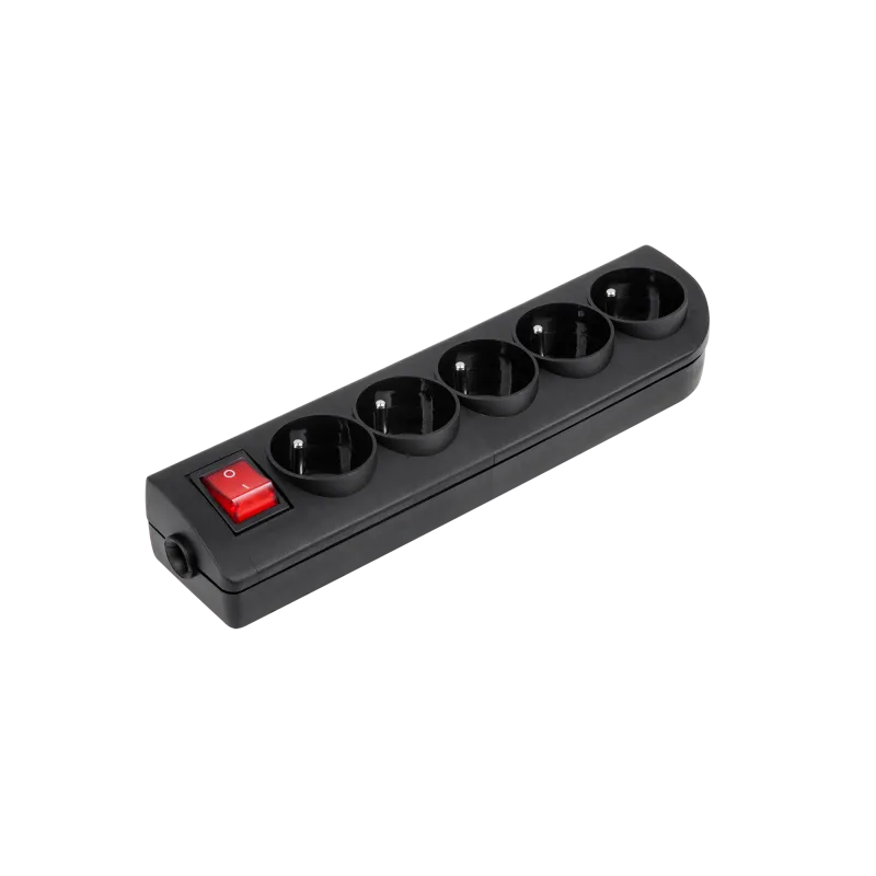 Gniazdo przedłużacza x 5 z uziemieniem i wyłącznikiem czarne GN-50W-2