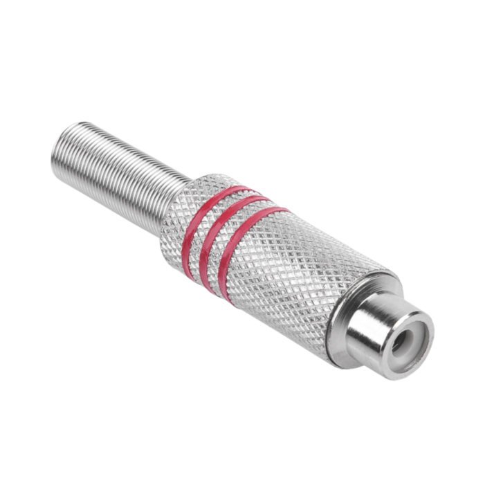 Gniazdo RCA srebrne 3 paski na kabel czerwone Gniazdo RCA srebrne 3 paski na kabel czerwone