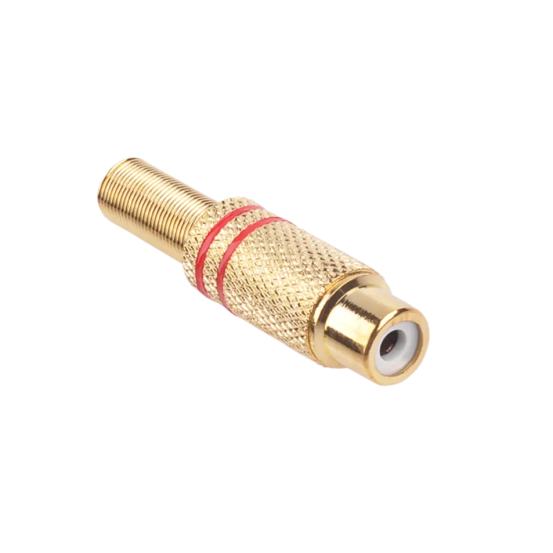 Gniazdo RCA złote 2 paski na kabel czerwone