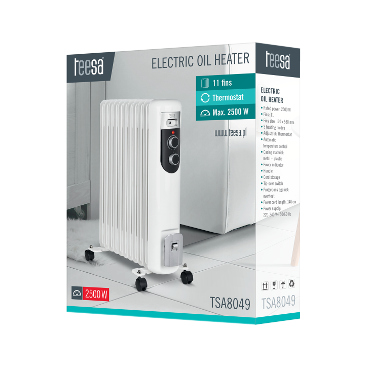 Grzejnik olejowy Teesa 2500W, 11 żeberek Grzejnik olejowy Teesa 2500W, 11 żeberek