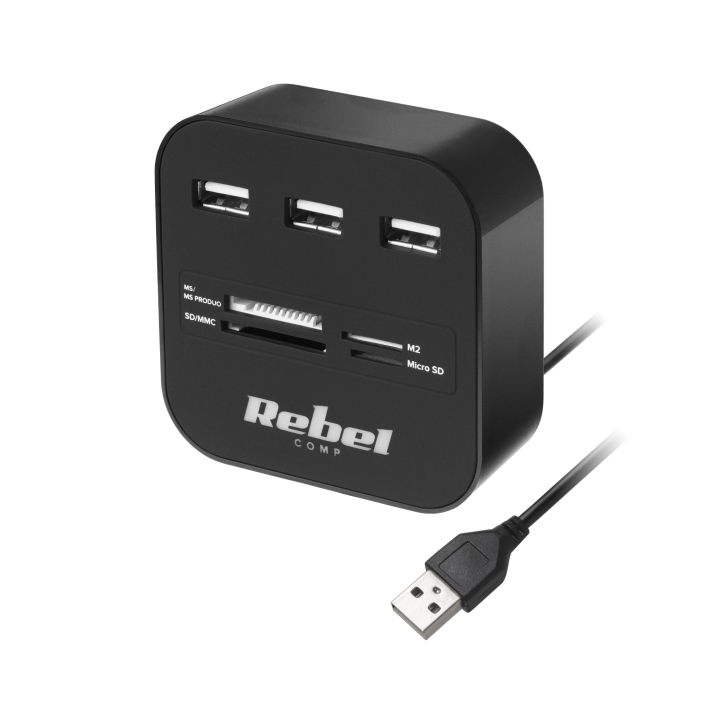 HUB USB 2.0 3 portowy z czytnikiem kart pamięci HUB USB 2.0 3 portowy z czytnikiem kart pamięci
