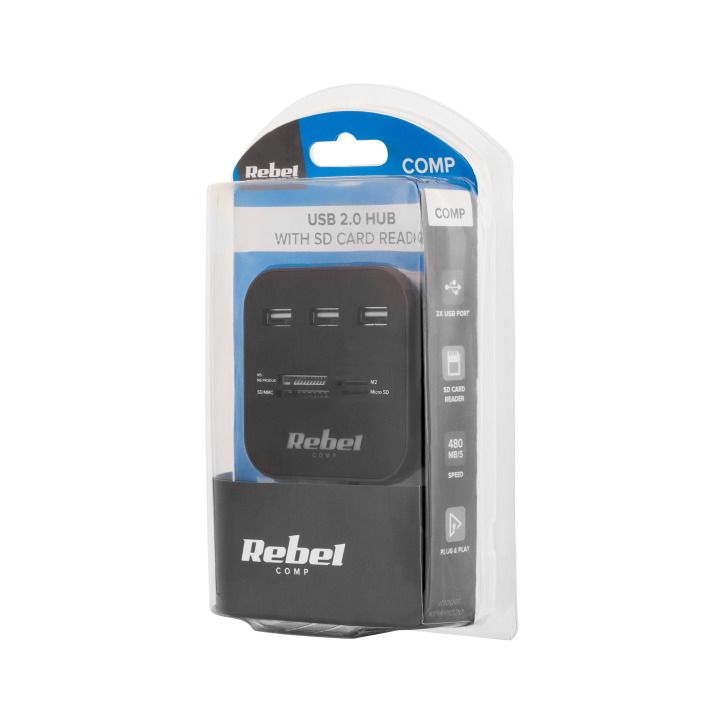 HUB USB 2.0 3 portowy z czytnikiem kart pamięci HUB USB 2.0 3 portowy z czytnikiem kart pamięci