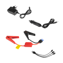 Jump starter - power bank z przewodami rozruchowymi i kompresorem