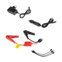 Jump starter - power bank z przewodami rozruchowymi i kompresorem