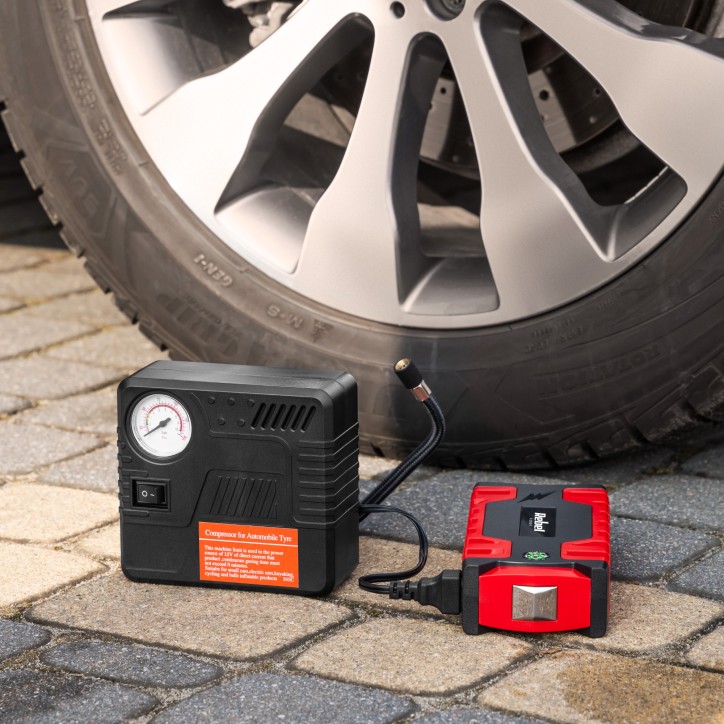 Jump starter - power bank z przewodami rozruchowymi i kompresorem Jump starter - power bank z przewodami rozruchowymi i kompresorem
