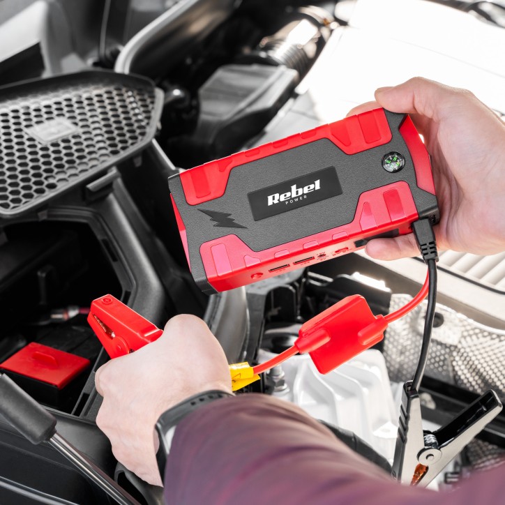 Jump starter - power bank z przewodami rozruchowymi i kompresorem Jump starter - power bank z przewodami rozruchowymi i kompresorem