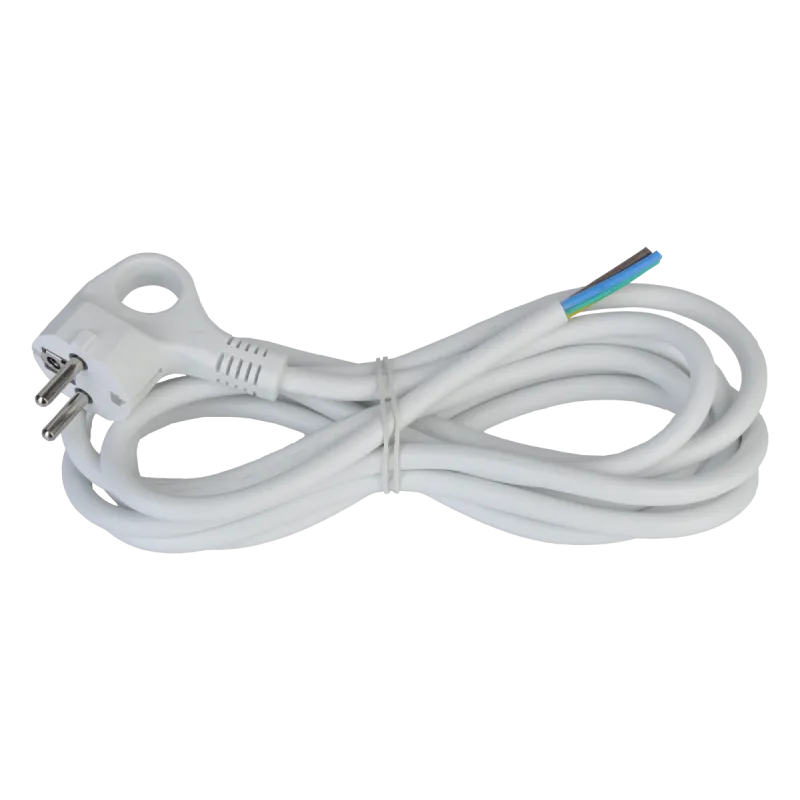 Kabel elektryczny biały 1.5m 3x1.5mm zakończony wtyczką kątową z uziemieniem Kabel elektryczny biały 1.5m 3x1.5mm zakończony wtyczką kątową z uziemieniem